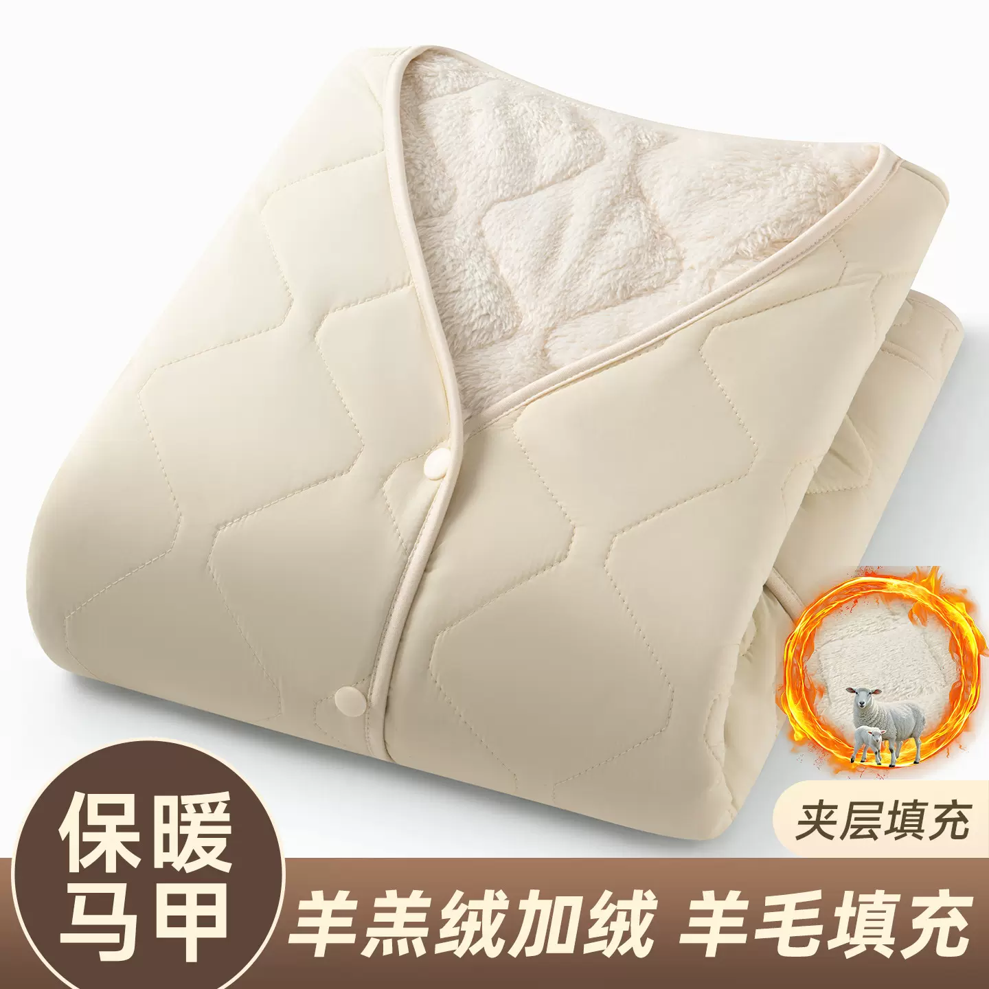 【羊毛填充】秋冬羊羔绒加绒加厚马甲女保暖背心外穿休闲时尚坎肩