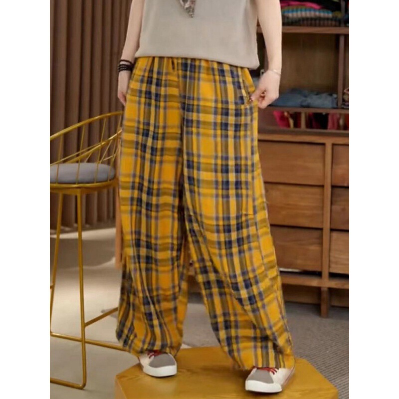 Fashionable and Stylish Red Casual Plaid Pants for Women, 2026 Summer New Retro Chic Loose Slimming Wide-Leg Pants Fashionable and Stylish Red Casual Plaid Pants for Women, 2026 Summer New Retro Chic Loose Slimming Wide-Leg Pants