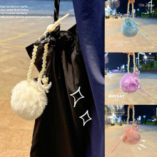 创意大毛球汽车钥匙扣月亮猫公仔包包挂饰耳机包配饰手机链批发