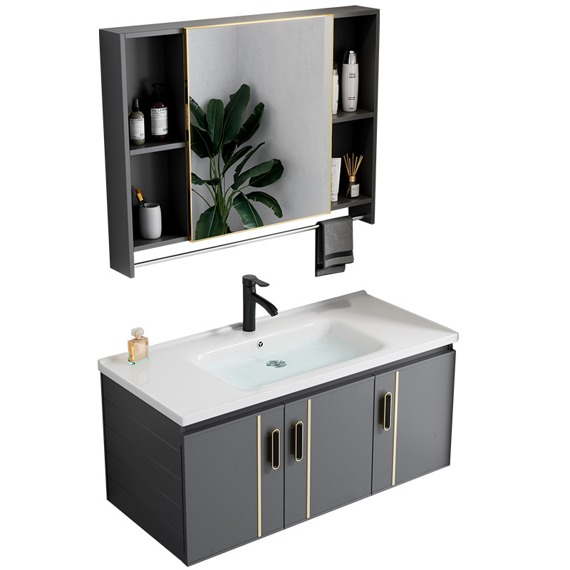 Moderno simple espacio de aleación de aluminio gabinete de baño combinación Placa de roca lavabo baño lavabo integrado mesa de lavado
