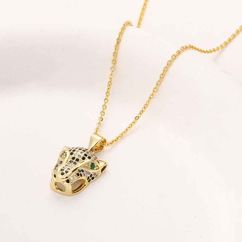 New personalized hip hop animal leopard head pendant copper inlaid zircon punk style niche design necklace_voghion.com