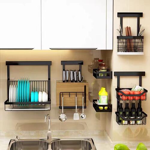 Kitchen shelf non-drilling bowl rack wall-mounted sink draining rack home draining utensils knife rack seasoning rack storage