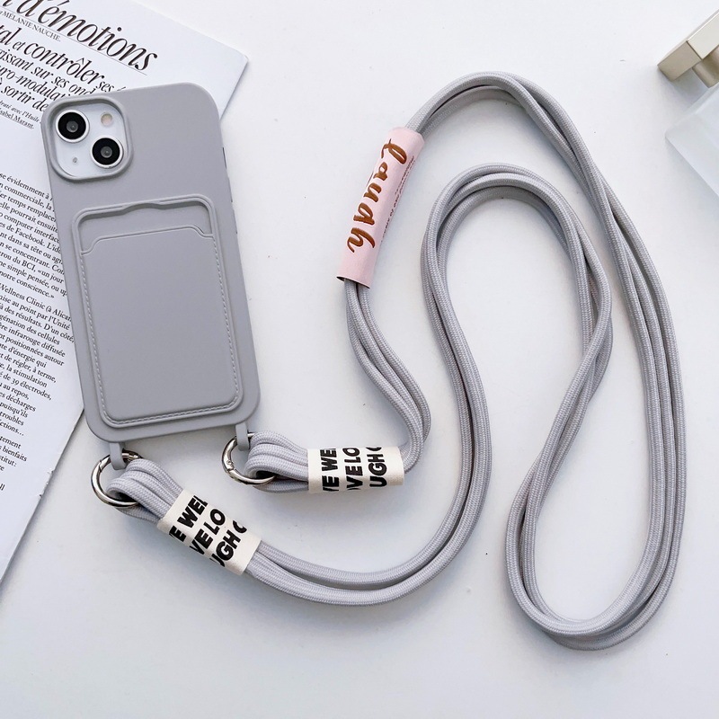 Korean Style Suitable for iPhone 17 Card Holder Case, Apple 16 Pro Crossbody Strap, 15 Protective Case, Anti-Drop Ins Lanyard