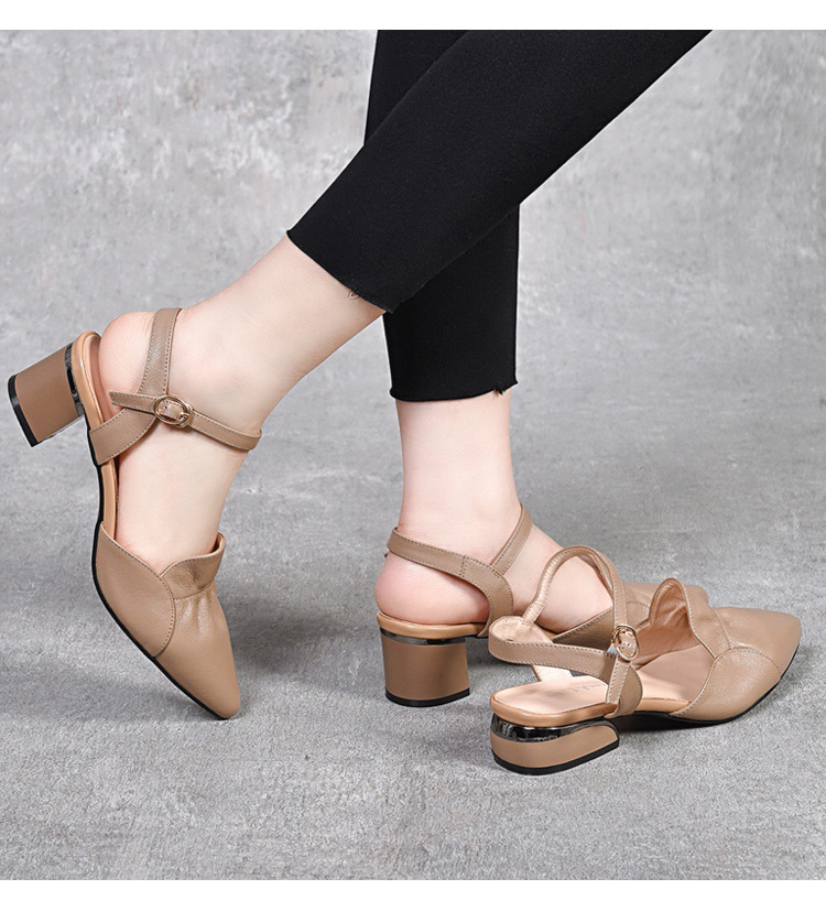 Sandal nữ da thật mũi nhọn quai ngang gót thấp 5 cm đế mềm — Màu mơ cao gót 5 cm chi tiết 12
