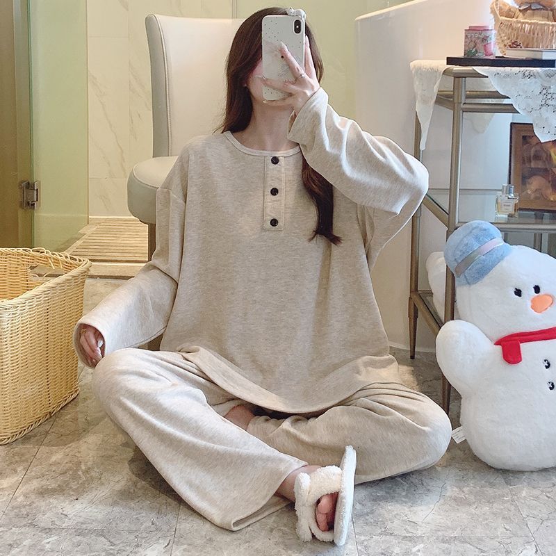 胖mm睡衣女秋冬季新款绵羊绒长袖套装简约风加肥大码家居服可外穿|undefined