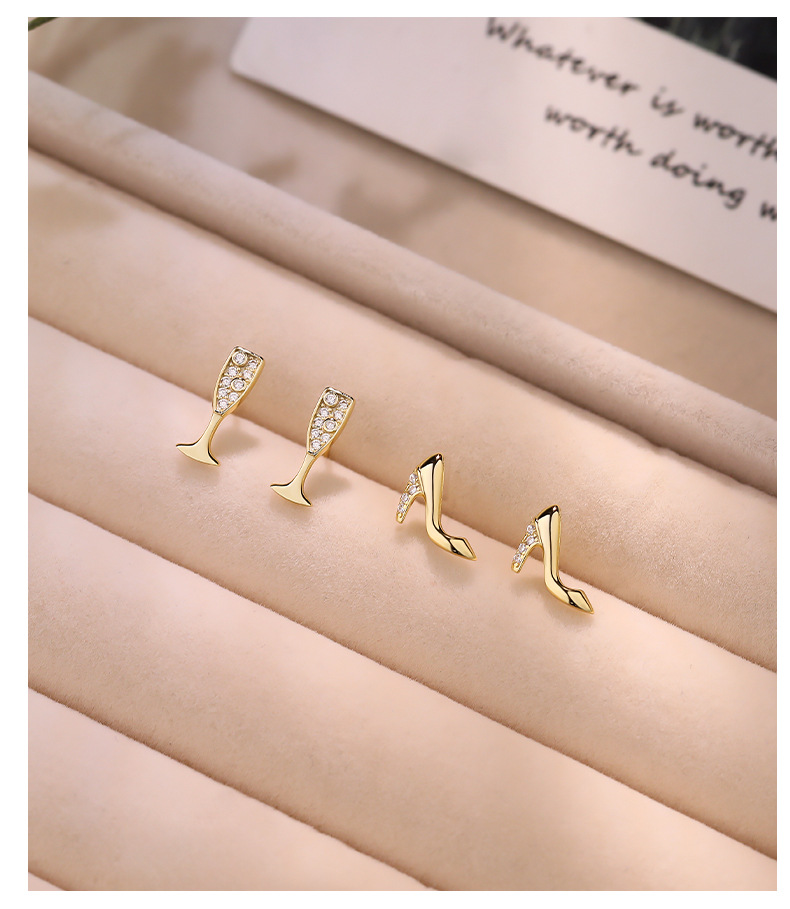 Women's Gender 1 Pair 925 Sterling Silver Zircon Coconut Tree Wine Glass High Heel Ear Studs