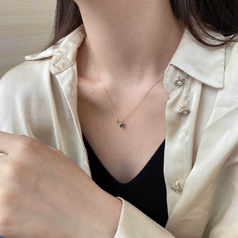 Fashion Star Starfish Sterling Silver Inlaid Zircon Necklace