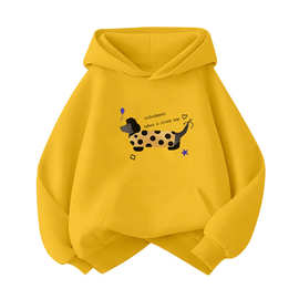 男女童宽松连帽长袖卫衣卡通腊肠小狗印花初中生上学加绒保暖上衣