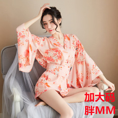 Erotic fashion lingerie for women: Japanese-style retro-printed kimono, hollowed-out corset, passionate uniform-inspired design—available in plus sizes to flatter curvy figures.