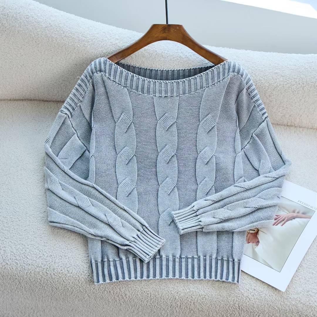 Corea del Sur retro camiseta de punto de tela de hilado para mujeres nuevo otoño y invierno para hacer viejos suéteres sueltos de cuello para mujeres image 7