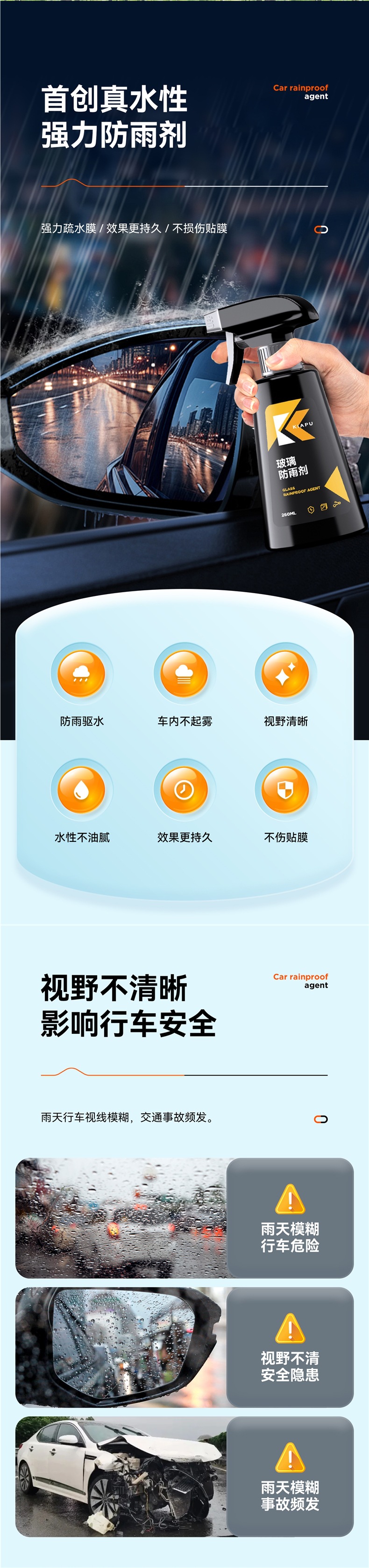 Rearview Mirror Car Anti-Rain Spray, Anti-Fog Agent, Waterproof Car Window Glass Coating, Water-Repellent Spray for Rainy Days