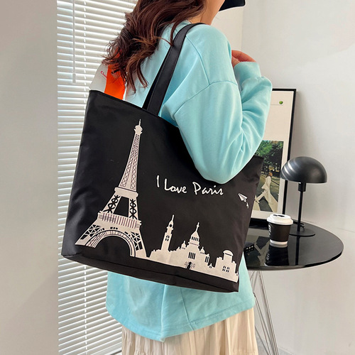 New canvas bag for women, large capacity, simple sketch style, fashionable shopping shoulder tote bag, wholesale, minimalist hand-held crossbody bag