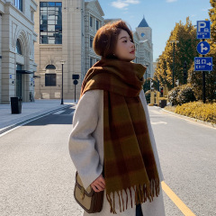 韩系复古格纹围巾女2025秋冬季氛围感仿羊绒学生保暖百搭围脖披肩