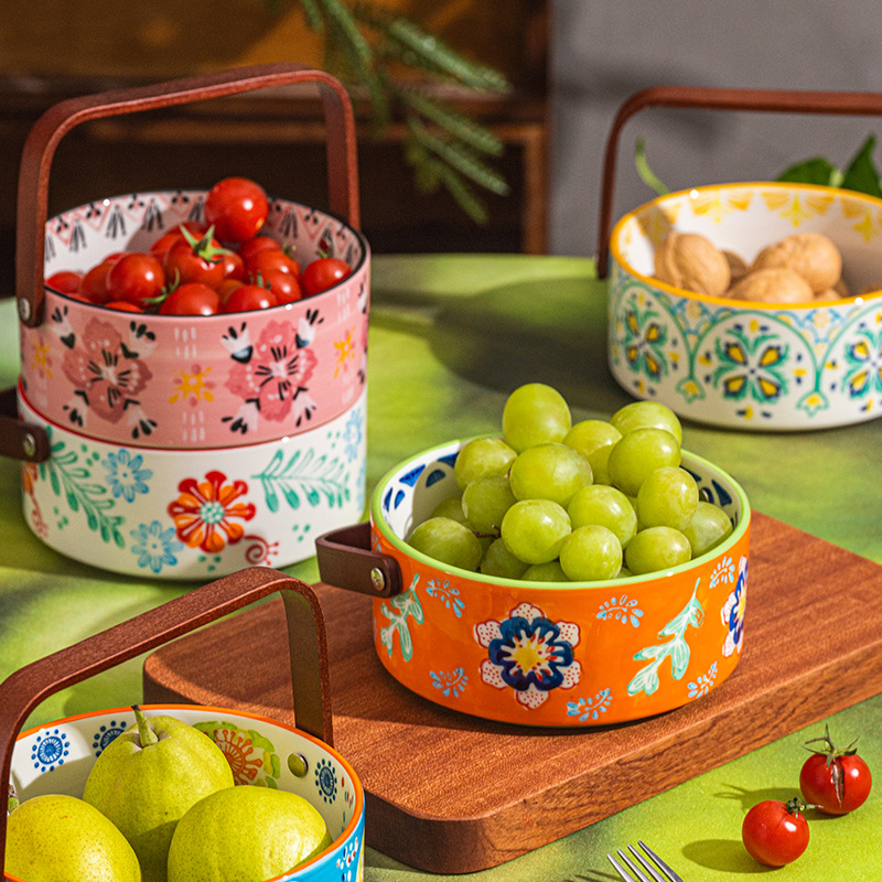 Porcelana de pelo flojo de alto valor facial de cerámica cesta de mano cuenco de frutas caja de dulces sala de estar bocadillos almacenar platos de frutas secas image 4