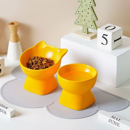 Cat Bowl Ceramic High-Base Food Bowl for Cats, Water Bowl, Protects Neck, Anti-Tipping Cat Food Bowl, Dog Pet Bowl