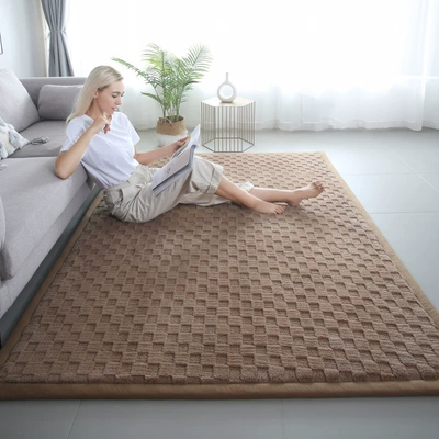 Bedside Carpet Thickened Tatami Dormitory Avtomobil döşəmə paspasları - checkerboard-brown-50150cm-22cm-thickening