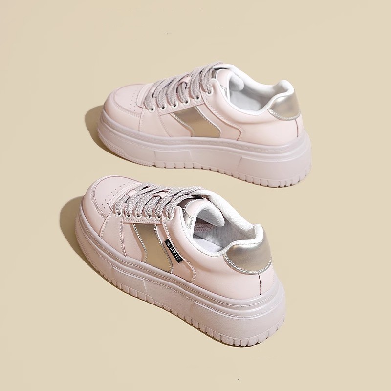 Boardschoenen met dikke zolen in collegestijl voor dames in het voorjaar van 2024, nieuwe biscuitschoenen, roze niche casual klein wit_voghion.com