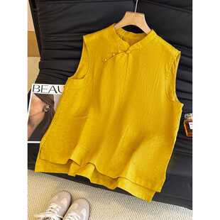 New Chinese Style National Style Disc Button Sleeveless Top Women's Summer 2025 New Loose Stand Collar High-End Linen Vest Shirt