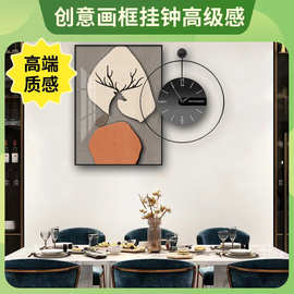 跨境静音时钟餐厅装饰画现代轻奢高档客厅背景墙壁画挂钟时钟挂画