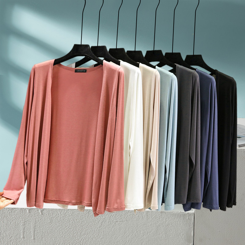 Thin Modal Cardigan Women's Summer Sun-protective Suit Large Size Outer Long-sleeve Shawl All-match Small Coat Air-conditioning Shirt Top