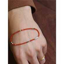 原创南红级细小米珠2mm手串多宝绿松石银柿子红国风叠戴女