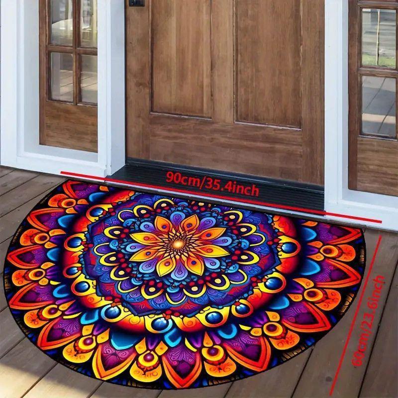 Felpudo semicircular con diseño floral transfronterizo para puerta de entrada, baño, absorbente de agua y resistente a la suciedad, 3D._voghion.com