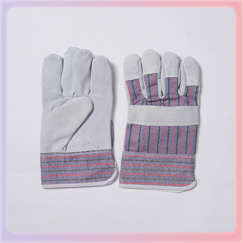 ✅手套全掌条纹布二层皮手套耐焊工高温手套厂家直供电焊业