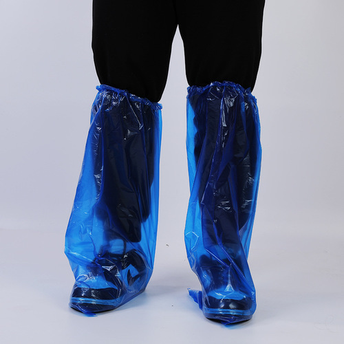 Disposable thickened and lengthened high-tube shoe covers, wear-resistant and waterproof, individually packaged, transparent dark blue long-tube over-the-knee boot covers