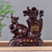 黑檀十二生肖子鼠木雕笔筒创意实用木质笔桶装笔复古桌面摆件LOGO