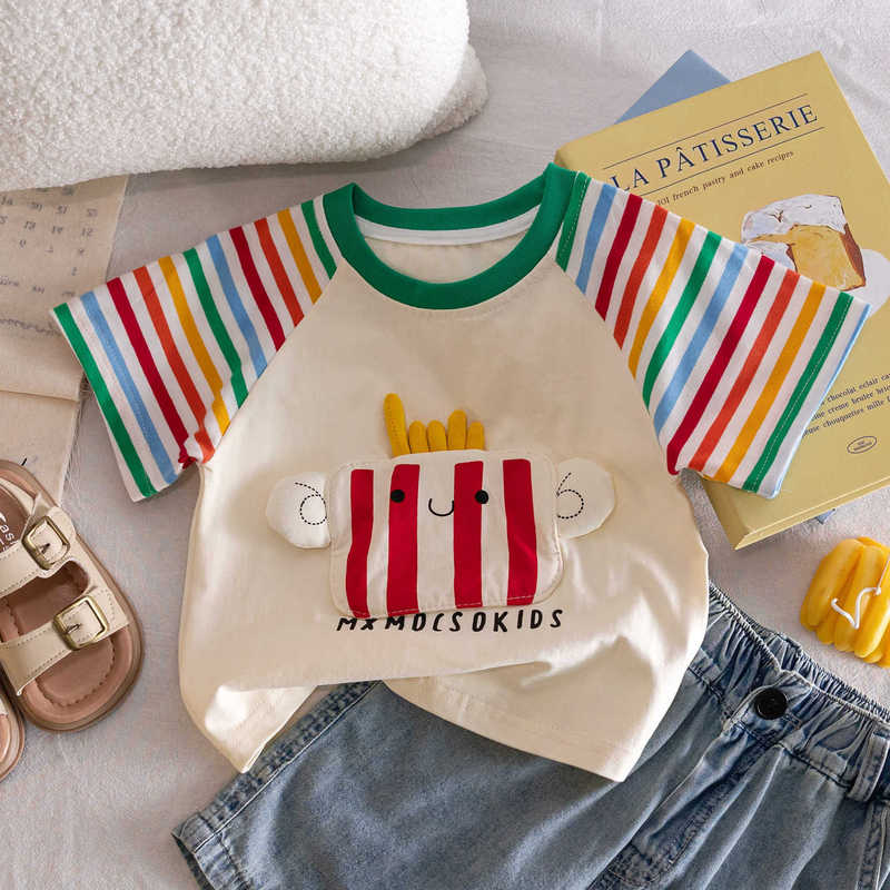 Boys T-Shirt Short-Sleeved Pure Cotton Summer 2025 New Baby 3 Summer Clothes Cartoon Kidsren Stereo Doll Korean Style Tops