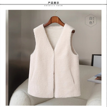 厂家批发海宁皮草全毛羊羔毛复合皮毛一体颗粒绒女羊剪绒背心马甲