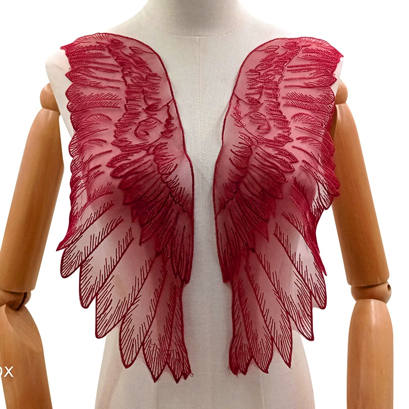 Embroidered Wing Lace Applique (Euogen), Water-Soluble Net Base, DIY Feathers — Multi Colors