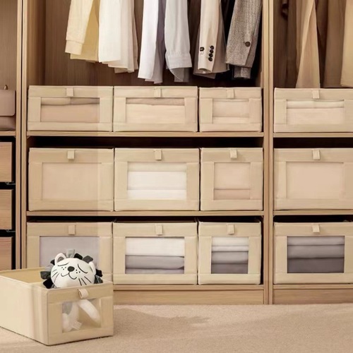 Visual Network Clothes Organizer and Storage Box, Fabric Cotton Linen Storage Bin, Wardrobe Organizer, Japanese Style Storage Box for Home Use