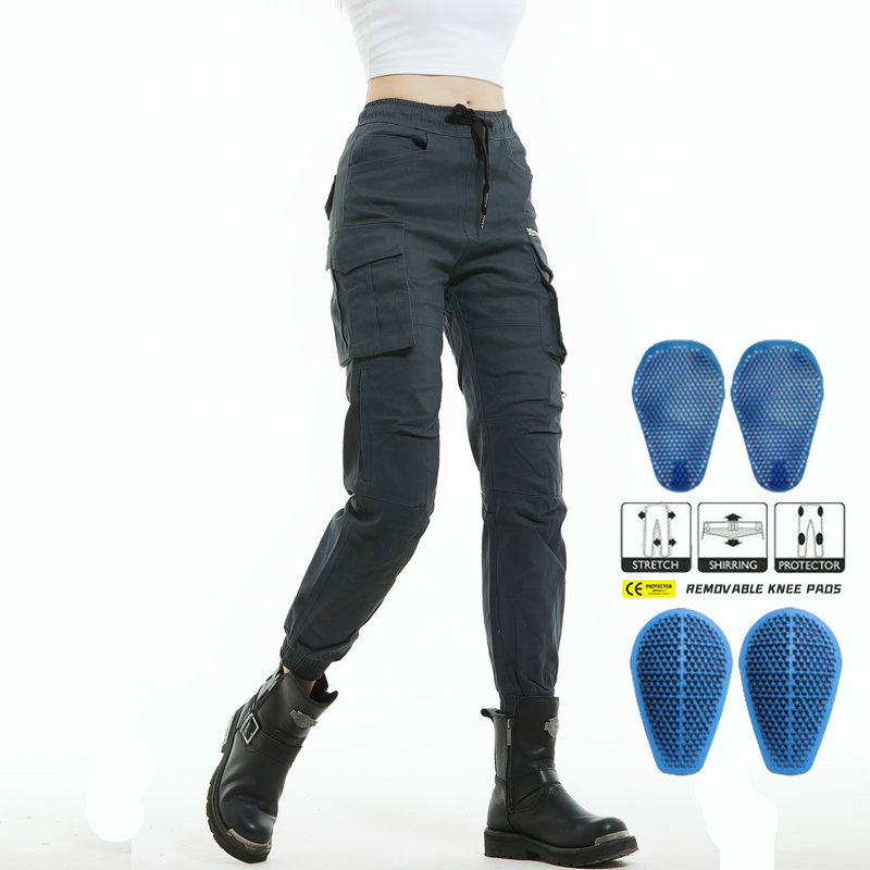 VOLERO motocicleta jeans Mujer tobillo atado camuflaje multi-bolsa ropa de trabajo motocicleta montar pantalones anti-caída equipo de protección de silicona