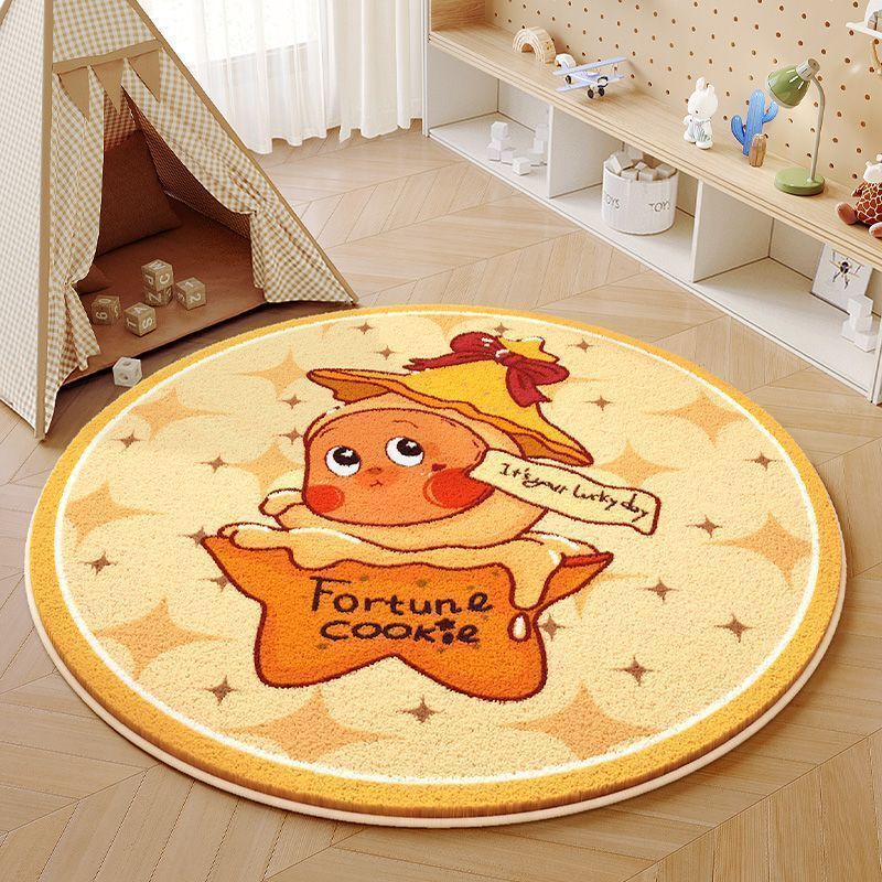 Cartoon Cute Round Thickened Imitation Cashmere Carpet Living Room Non-Slip Easy Care Sofa Blanket Bedroom Cooling Carpet
