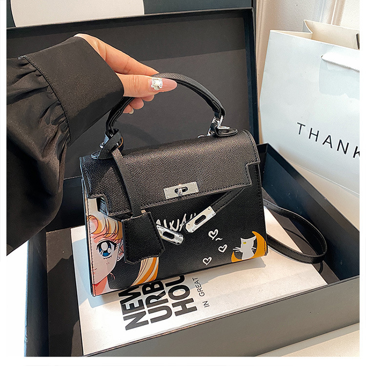 Kelly Bag Beauty Girl Nuevo bolso de dibujos animados pintado de nicho transfronterizo Bolso de boda nupcial Bolso de mujer diagonal de un solo hombro