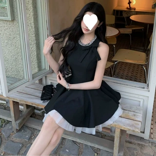 富家千金风小黑裙连衣裙女夏季高级感生日礼裙显瘦无袖公主短裙子