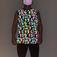 夏季新款3D老虎炫彩反光背心欧美亚马逊休闲针织透气夜光坎肩男装