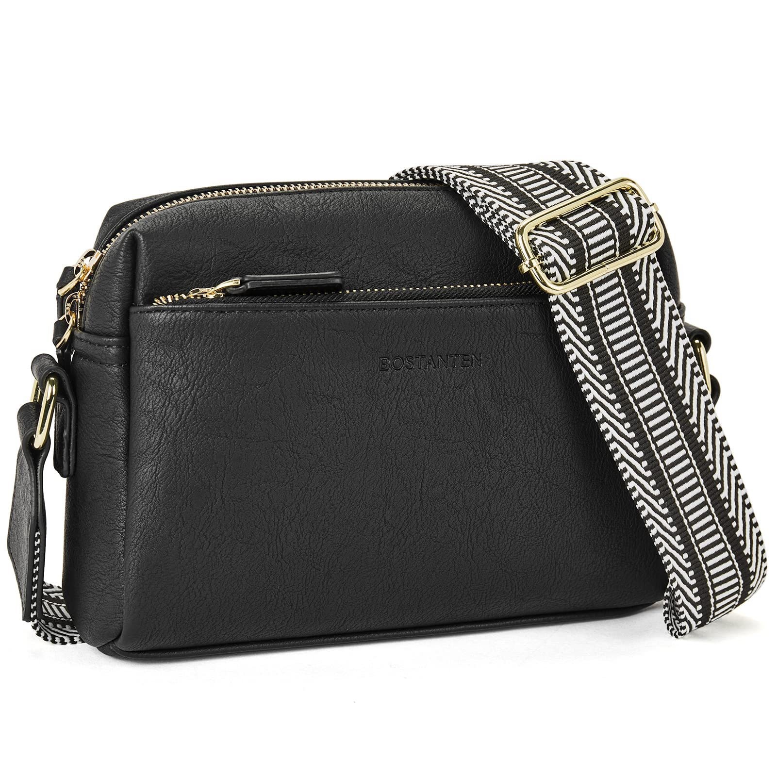 New women's small crossbody bag, three zippered mobile phone newspaper, leather small bag, colored shoulder strap single shoulder bag_voghion.com