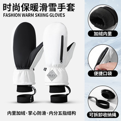 男性用の新しいスキーグローブ、防風性、防水性、滑り止め性、ベルベット、屋外用プロスキーグローブ、女性用5本指暖かい手袋
