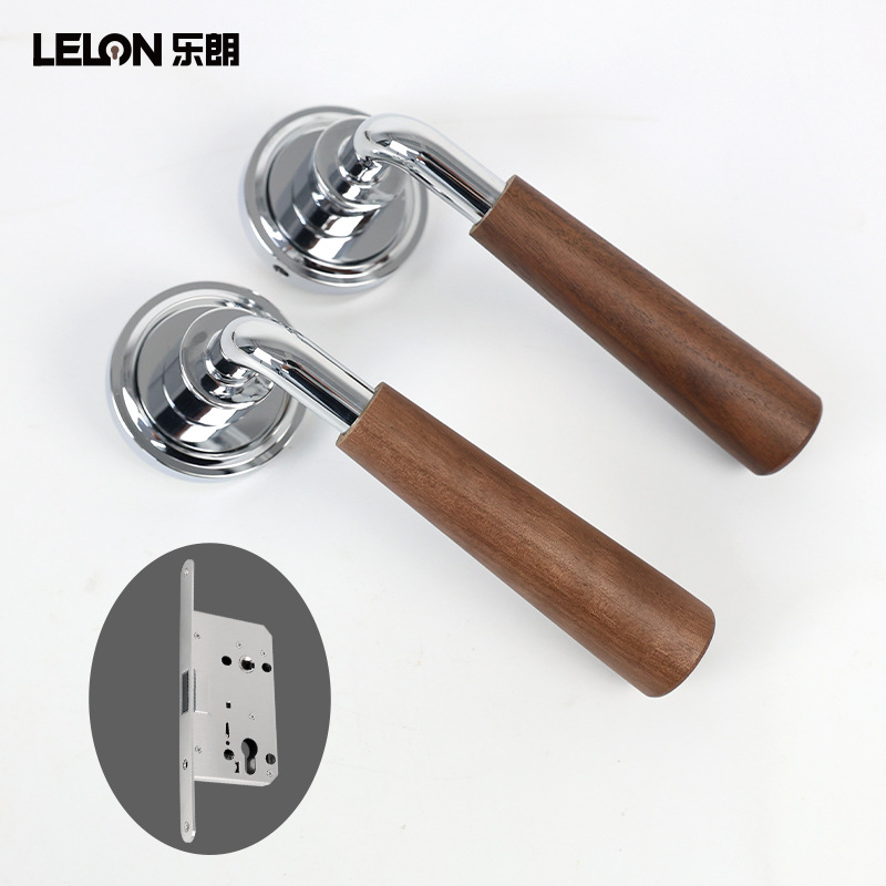 Cerradura de puerta de dormitorio de estilo medieval de nuez tipo split asa de puerta de aleación de zinc cerradura silenciosa de absorción magnética interior universal