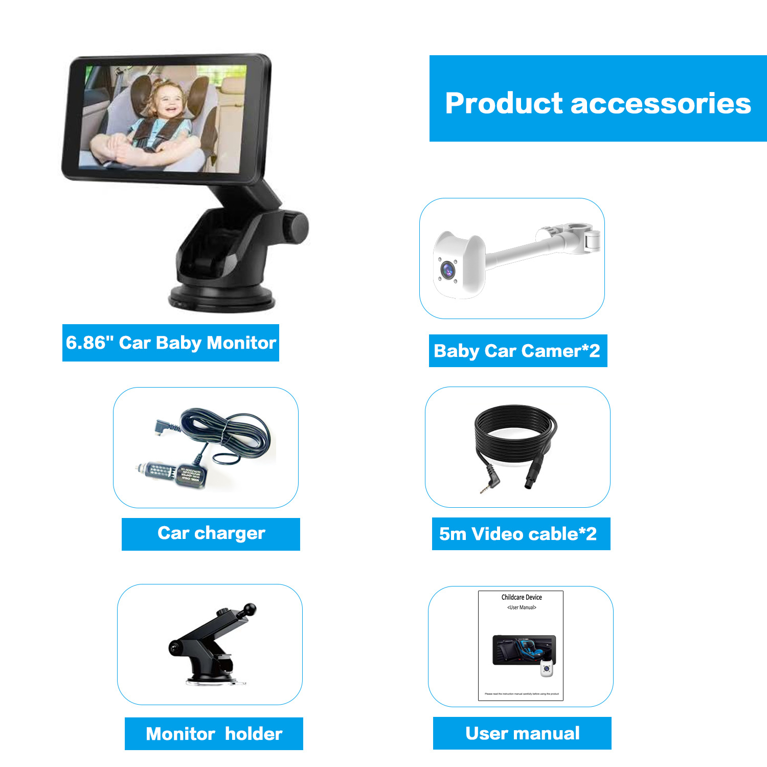 Cross-Border Car-Mounted Baby Monitoring Monitor 6.86inch Hd Infrared Night Vision Car Rear Seat Safety Seat Monitor