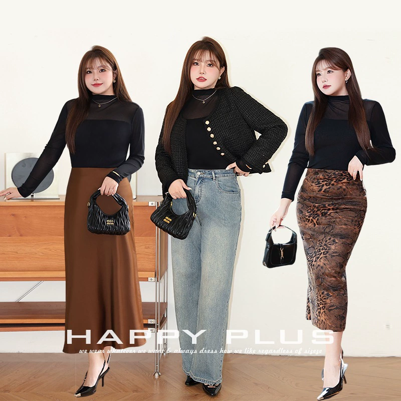 Темперамент полувысокого воротника Перспективная сетчатая пряжа нижняя рубашка Run его 9007 плюс размер перспективы пригородной сексуальной рубашки