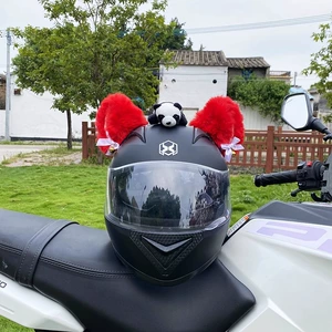 Faux Rabbit Fur Soft Red Cat Ear Helmet Decoration Cute Motorcycle Accessory