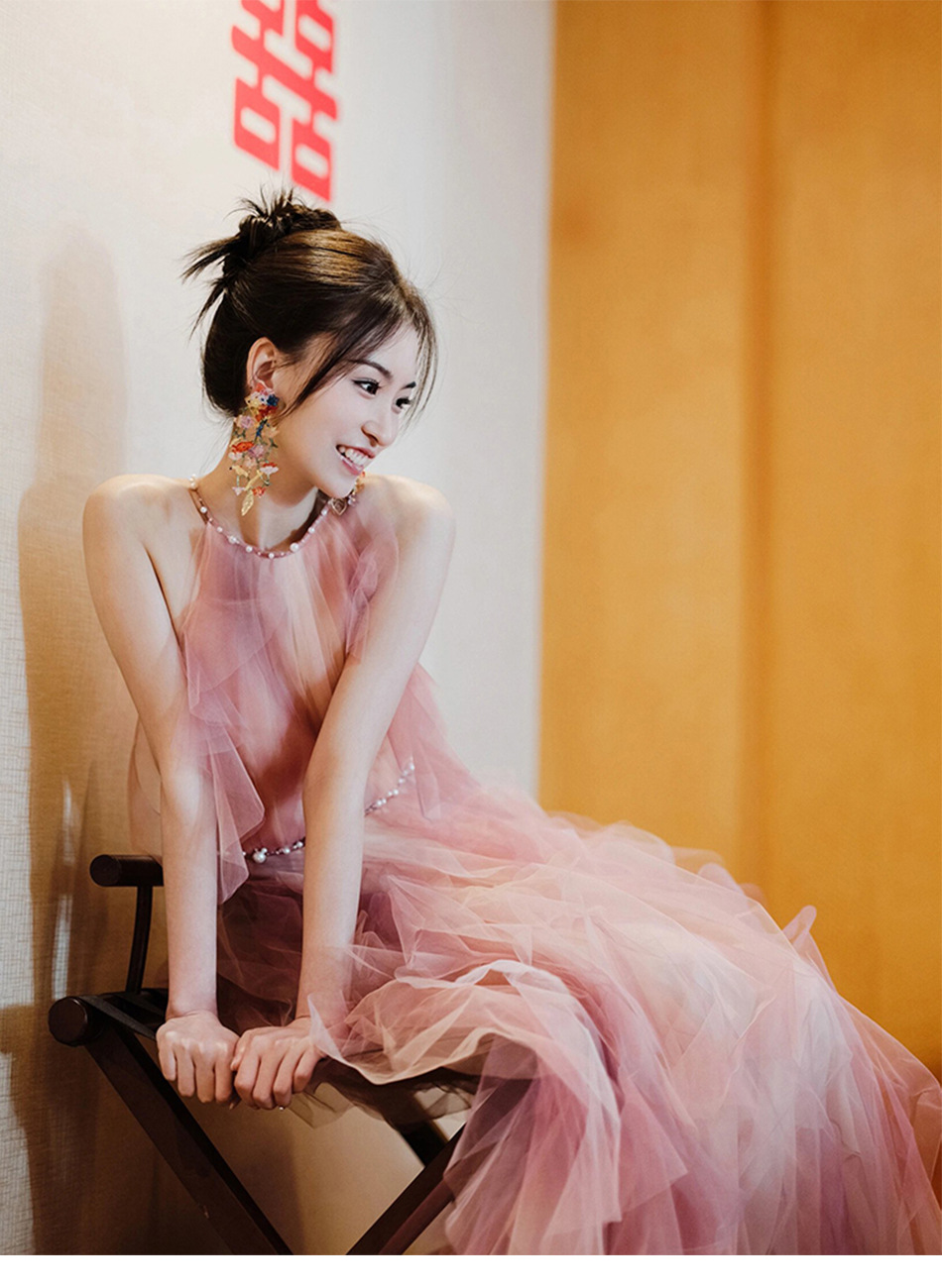 Women's Pink Halter Neck Evening Dress Morning Robe New Arrival 2026 Engagement Party Wear Toasting Dress_ecoleips.com