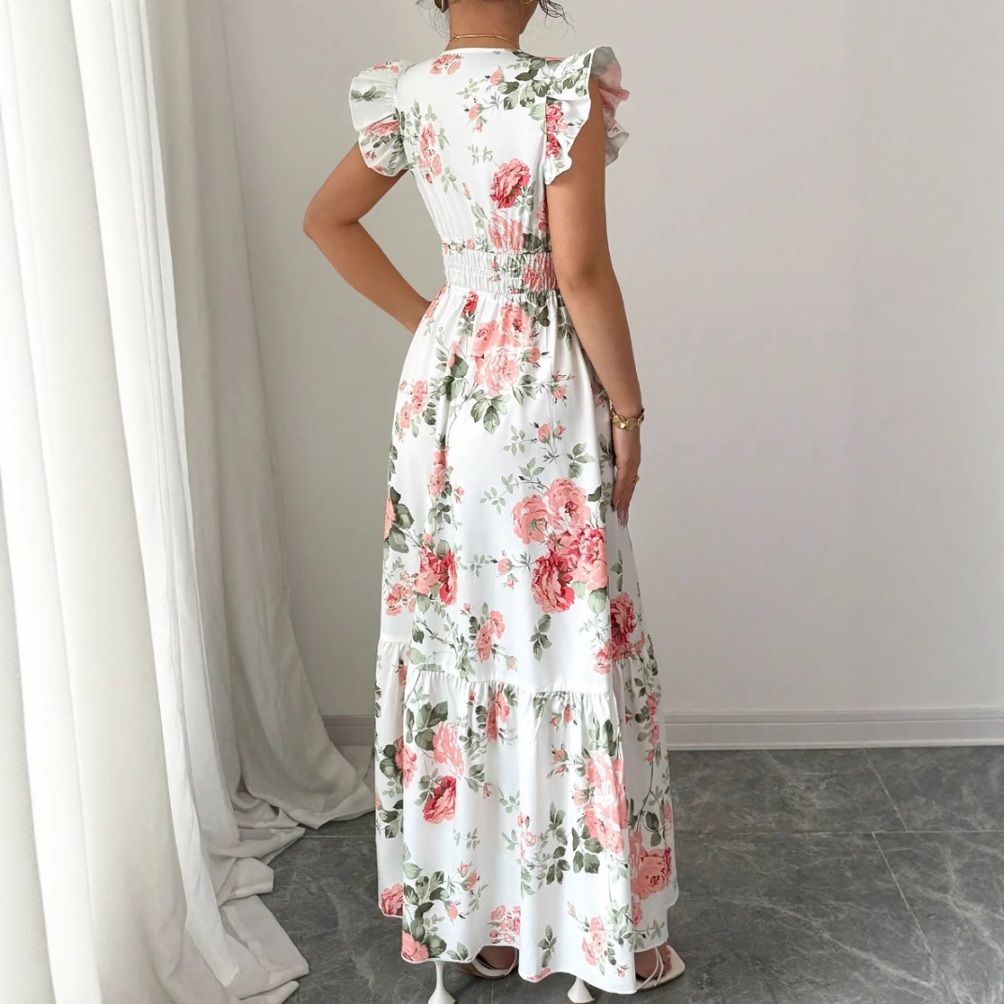 Women's Clothing Elegant Ladies Floral Print Hem Long Clothing_ecoleips.com