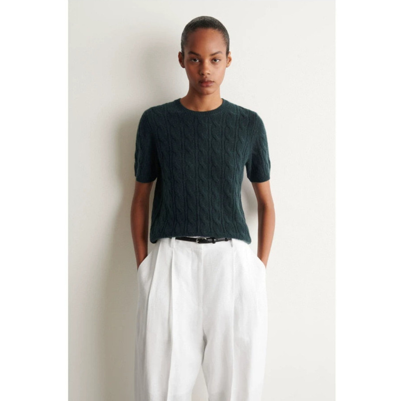 COS-style women's clothing, same style as in the mall, standard fit cable knit sweater, women's T-shirt, ivory color, new autumn 2026 product COS-style women's clothing, same style as in the mall, standard fit cable knit sweater, women's T-shirt, ivory color, new autumn 2026 product