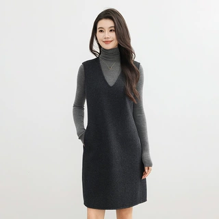 2025新款双面羊绒马甲连衣裙女中长款100%羊毛呢直筒裙马夹背心裙