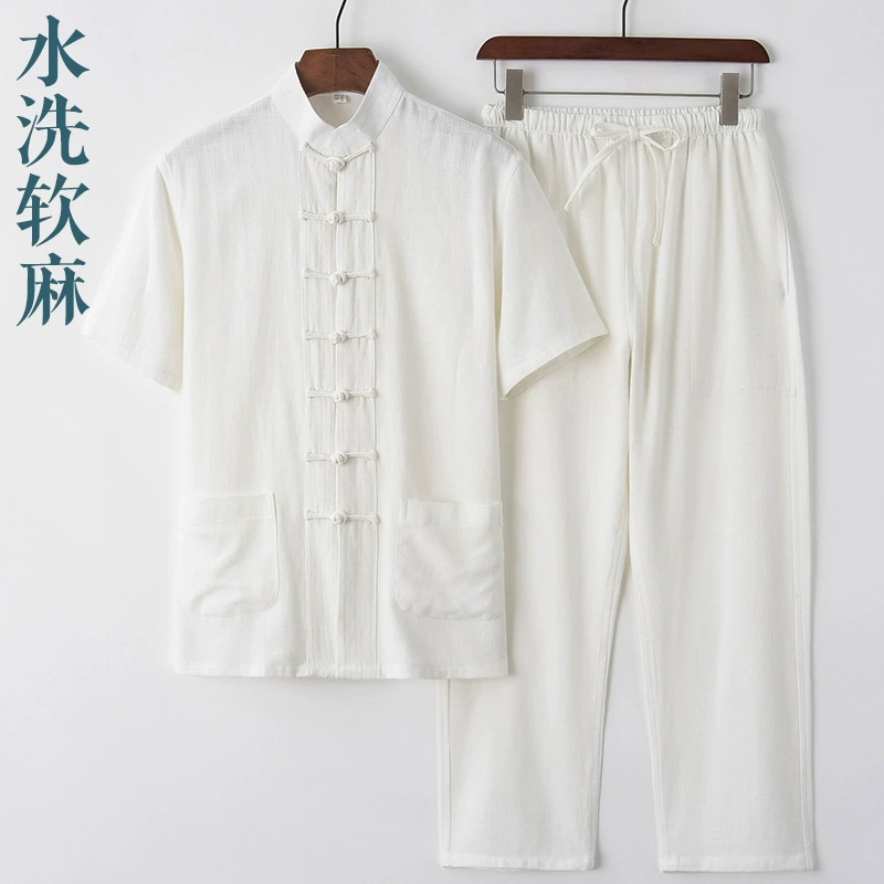 Summer retro set, Hanfu for elderly, with short sleeve, Chinese style