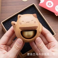 無垢材招き猫磁気ドアベル風鈴ドーパミン純銅鐘動物の形のホームリマインダーギフト